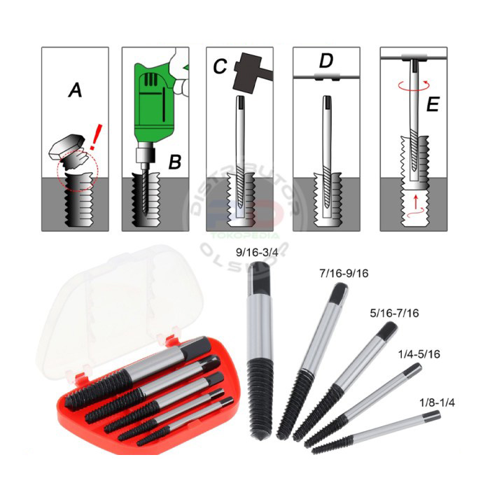 sg-11134201-23020-1mncwqid53mv75 Tap Balik Set 5 PCS Screw Extractor Pembuka Baut Patah Rusak Ulir Macet - Image 1