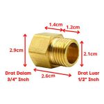 Double Nipple Adaptor Kuningan 3/4 ke 1/2 Inch Drat Luar Dalam Konverter Nepel Universal