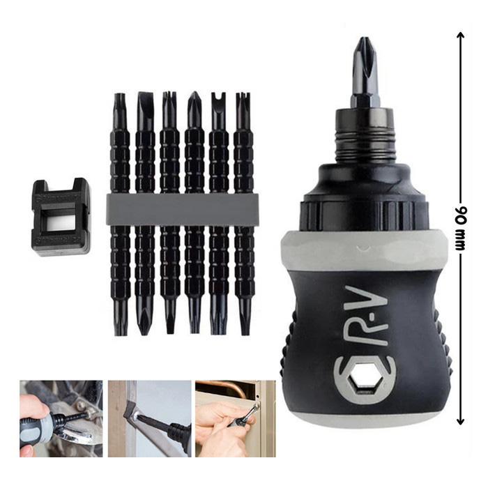 sg-11134201-7rd5r-lv006sj2aawl1a Obeng Cebol BB Set 13in1 Screwdriver Dua Arah Bolak Balik Gagang Karet Serbaguna - Image 1